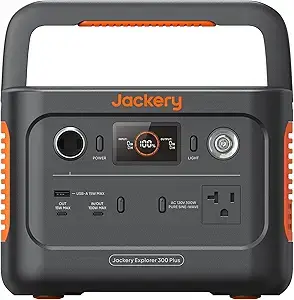 Jackery Solar Generator 300 Plus portable power station with compact 40W foldable solar panel, shown side by side on a camping setup